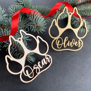 Custom Dog Paw Christmas Tree Ornament, Personalized Cat Paw Print Ornament, Wooden Xmas Decor, Stocking Tags, Animal Paw Gift Name Tags