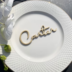 Hochzeit Tischkarten, personalisierte Dinner Namensschilder, elegante hölzerne Geleitkarten, Tischdekoration, benutzerdefinierte Gedeck Tags, Gold