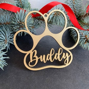 Custom Dog Paw Ornament, Personalized Cat Paw Print Ornament for Christmas Tree, Wooden Xmas Decor, Stocking Tags, Animal Paw Gift Name Tags