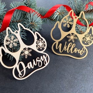 Ornement personnalisé d’arbre de Noël de patte de chien, ornement personnalisé d’impression de patte de chat, décor de Noël en bois, étiquettes de bas, étiquettes cadeaux de patte d’animal