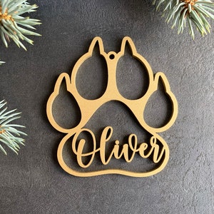 Ornement de patte de chien personnalisé, ornement personnalisé d’impression de patte de chat pour arbre de Noël, décor de Noël en bois, étiquettes de bas, étiquettes de nom de cadeau de patte d’animal