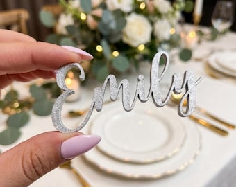 Personalized Wedding Place Cards, Wooden Laser Cut Guest Names for Table Settings, Minimalist Wedding Decor, Custom Calligraphy Seating Tags