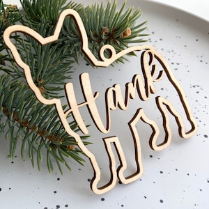 Französische Bulldogge Hund Ornament, personalisierte Hunderasse Ornament, benutzerdefinierte Weihnachtsverzierung, hölzerne Haustierverzierung, Weihnachtsbaum-Dekor