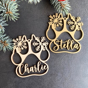 Ornement personnalisé d’arbre de Noël de patte de chien, ornement personnalisé d’impression de patte de chat, décor de Noël en bois, étiquettes de bas, étiquettes cadeaux de patte d’animal