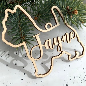West Highland, Westie Hund Ornament, personalisierte Hunderasse Ornament, benutzerdefinierte Weihnachtsverzierung, Holz Haustier Ornament, Weihnachtsbaum Dekor