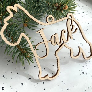 Ornamento de cachorro schnauzer em miniatura, enfeite de raça de cachorro personalizado, enfeite de natal personalizado, enfeite de madeira para animais de estimação, decoração de árvore de natal