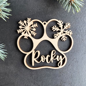 Custom Dog Paw Ornament, Personalized Cat Paw Print Ornament for Christmas Tree, Wooden Xmas Decor, Stocking Tags, Animal Paw Gift Name Tags