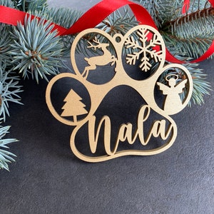 Custom Dog Paw Ornament, Personalized Cat Paw Print Ornament for Christmas Tree, Wooden Xmas Decor, Stocking Tags, Animal Paw Gift Name Tags