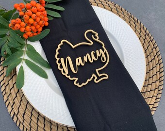 Thanksgiving place cards, Personalized Turkey Place cards, Custom Thanksgiving Dinner Place Setting, Wooden Escort Cards, Fall table decor