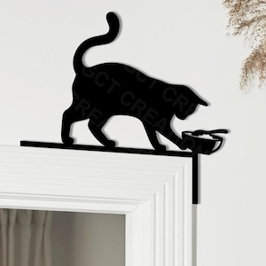ボウル付き黒猫の装飾 - 木製のドア枠のアクセント