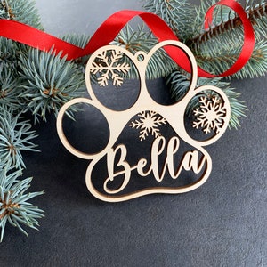 Ornement de patte de chien personnalisé, ornement personnalisé d&#39;impression de patte de chat pour arbre de Noël, décor de Noël en bois, étiquettes de bas, étiquettes de nom de cadeau de patte d&#39;animal