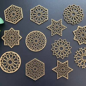 Ramadan Tree Decoration Set of 12, Eid Mubarak Stars, Ramadan Kareem House Warming Gift, Muslim table decor, Islamic pattern Wall Art