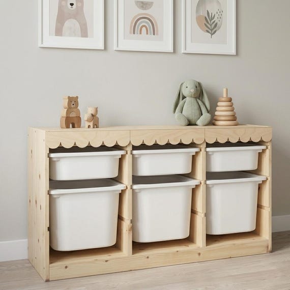 Wooden Scallop Trim for TROFAST storage combination | IKEA Hack Shelf Decor | Montessori Toy Storage | Kids Room Decor