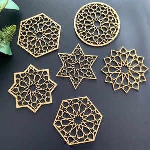 Ramadan Tree Decoration Set of 6, Eid Mubarak Stars, Ramadan Kareem House Warming Gift, Muslim table decor, Islamic pattern Wall Art