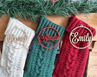 Personalisierte Weihnachtsstrumpf-Namensschilder, Weihnachtsbaumverzierung, kundenspezifische hölzerne Feiertags-Namensetiketten für Weihnachtsstrümpfe, Geschenkanhänger, Wohnkultur