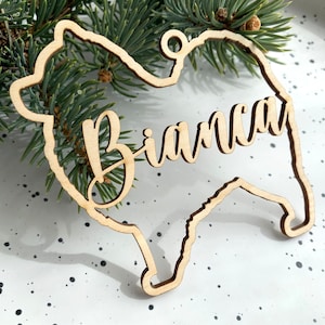 Ornamento de cachorro samoiedo, enfeite de raça de cachorro personalizado, enfeite de natal personalizado, enfeite de madeira para animais de estimação, decoração de árvore de natal