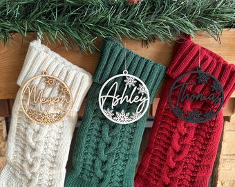 Personalisierte Weihnachtsstrumpf-Namensschilder, Weihnachtsbaumverzierung, kundenspezifische hölzerne Feiertags-Namensetiketten für Weihnachtsstrümpfe, Geschenkanhänger, Wohnkultur