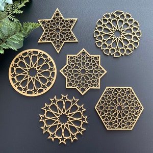 Ramadan Tree Decoration Set of 6, Eid Decor, Mubarak Stars, Ramadan Kareem House Warming Gift, Muslim table decor, Islamic pattern Wall Art