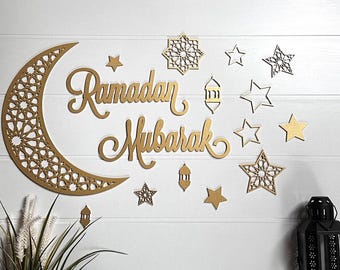 Ramadan Mubarak Wooden Sign - Islamic Wall Decor, Ramadan Decoration, Muslim Home Ornament, Eid Mubarak sign, Ramadan Wall Art رمضان مبارك