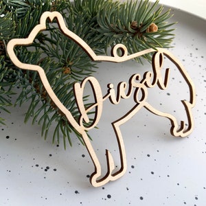 Siberische Husky hond ornament, gepersonaliseerde hondenras ornament, aangepaste kerst ornament, houten huisdier ornament, kerstboom decor