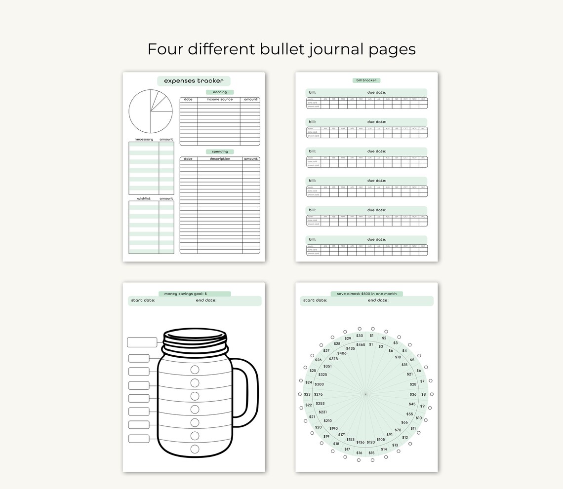 Expenses Tracker Bullet Journal Printable Sheet Pack - Etsy