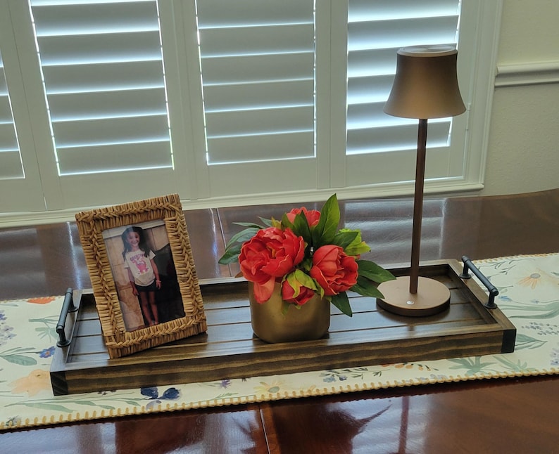 Handmade Wood Tray w/metal handles - Farmhouse Style - Tablescape Decor - Home Decor - Gifts image 2