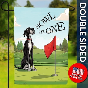 Howl In One Double Sided Flag - Golf Dog Flag, Sports Flag, Golf Decor, Funny Golf Flag, Pet Lover Gift, Golf Course Flag, Dog Golf