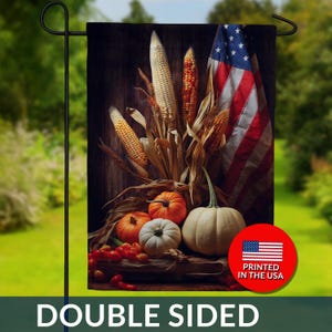 American Harvest Flag – Patriotic Pumpkin & Corn Decor, Double Sided