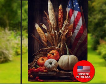 American Harvest Flag – Patriotic Pumpkin & Corn Decor, Double Sided