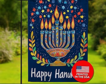 Festive Menorah Double Sided Flag - Happy Hanukkah, Festival of Lights Celebration