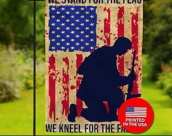 Memorial Day Garden Flag – Soldier Kneeling, Printed in USA