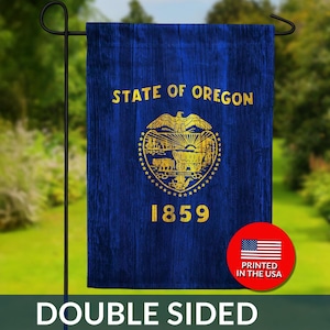 Oregon State Flag – Rustic Wood Texture, Double Sided (Garden or House)