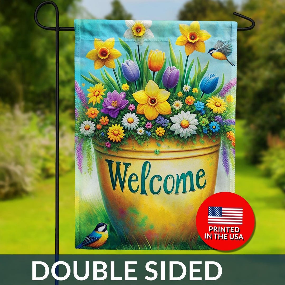 Welcome Spring Flower Pot Garden Flag – Double Sided - Etsy
