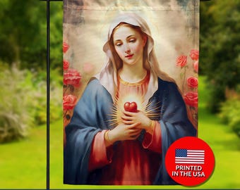 Sacred Heart Mary Flag – Religious Garden, Double Sided