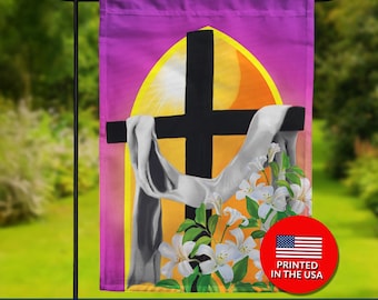 He is Risen Easter Garden Flag - Double Sided Religious Decor