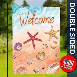 Seashell Starfish Welcome Flag – Double Sided, Coastal Decor