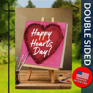 Happy Valentine&#39;s Day Double Sided Flag - Artistic Valentines Decor, Love Canvas Flag, Heart Art Flag, Happy Hearts Day Flag, V-Day Day Flag