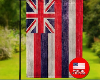 Hawaii State Flag Double Sided Flag - Tropical Wood Style, HI Pride, Aloha Spirit Decor