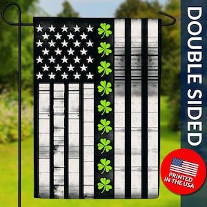 Shamrock Stripes Thin Line Garden Double Sided Flag - Irish American Flag, Saint Patricks Day American Flag, St Patrick&#39;s Day Garden Flag