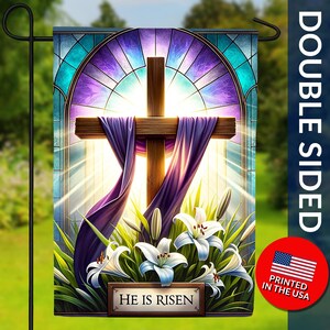 Easter Cross Double Sided Flag - He is Risen Flag, Easter Flag, Resurrection Flag, Easter Lilies Flag, Christian Flag, Religious Easter