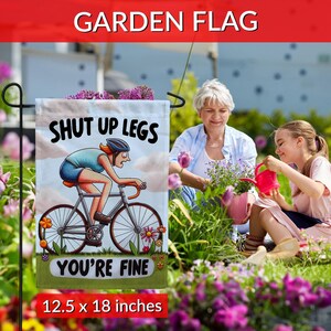 Shut Up Legs Cyclist Flag – Motivational Bike Humor, Double Sided image 4