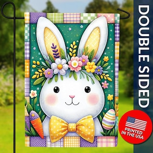 Spring Floral Easter Bunny Double Sided Flag - Easter Bunny Flag, Easter Garden Flag, Happy Easter Flag, Spring Flag, Garden Bunny Flag