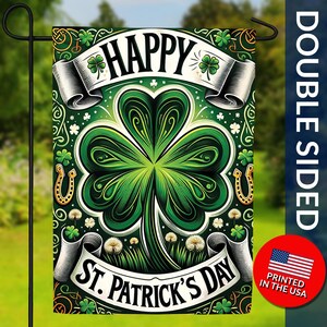 Happy St Patricks Day Double Sided Flag - St Patrick&#39;s Day Garden Flag, St Patricks Shamrock Flag, Celtic Clover Flag, St Patty&#39;s Flag