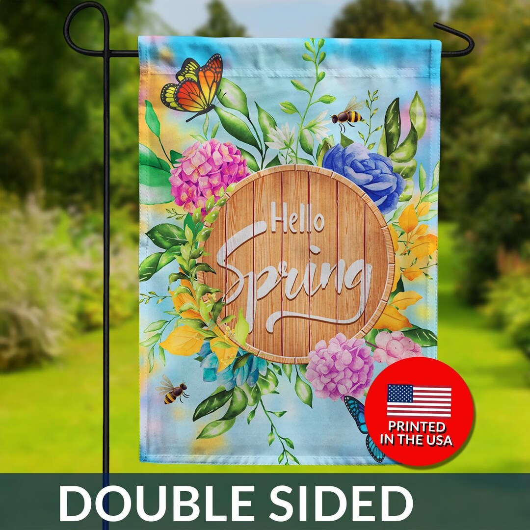 Hello Spring Garden Flag – Floral Butterfly Bee Decor - Etsy