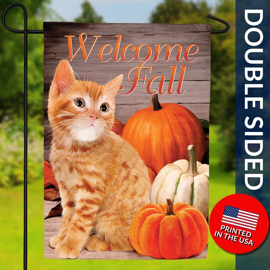 Cavapoo Fall Flag Orange Tabby Cat Fall Flag - Welcome Autumn, Double Sided - Etsy