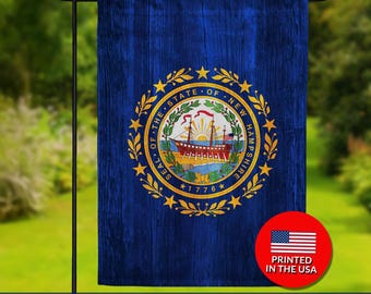 New Hampshire State Flag – Double Sided, Wood Texture, Live Free or Die Pride