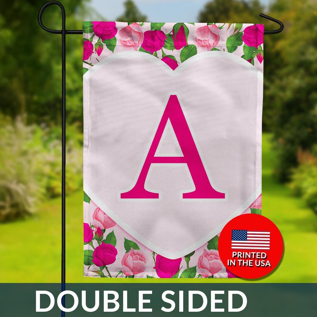 Pink Roses Monogram Double Sided Flag - Spring Garden Flag, Rose Flag ...