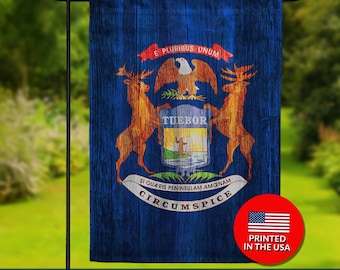 Michigan State Flag – Double Sided Wood Design, Lakes Pride Decor