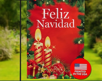 Feliz Navidad Double Sided Flag - Spanish Christmas Gifts Candles, Multicultural Holiday