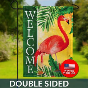 Flamingo Garden Flag – Welcome Flamingo Flag, Summer Garden Flag, Tropical Garden Flag, Flamingo Welcome Flag, Tropical Summer Decor Flag